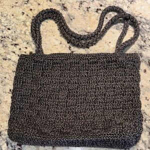 Chic Gray/Black/White Crochet Shoulder Bag